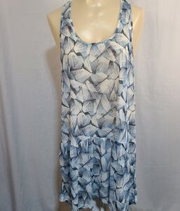 H & M swimsuit coverup white and blue tank style large Midi length